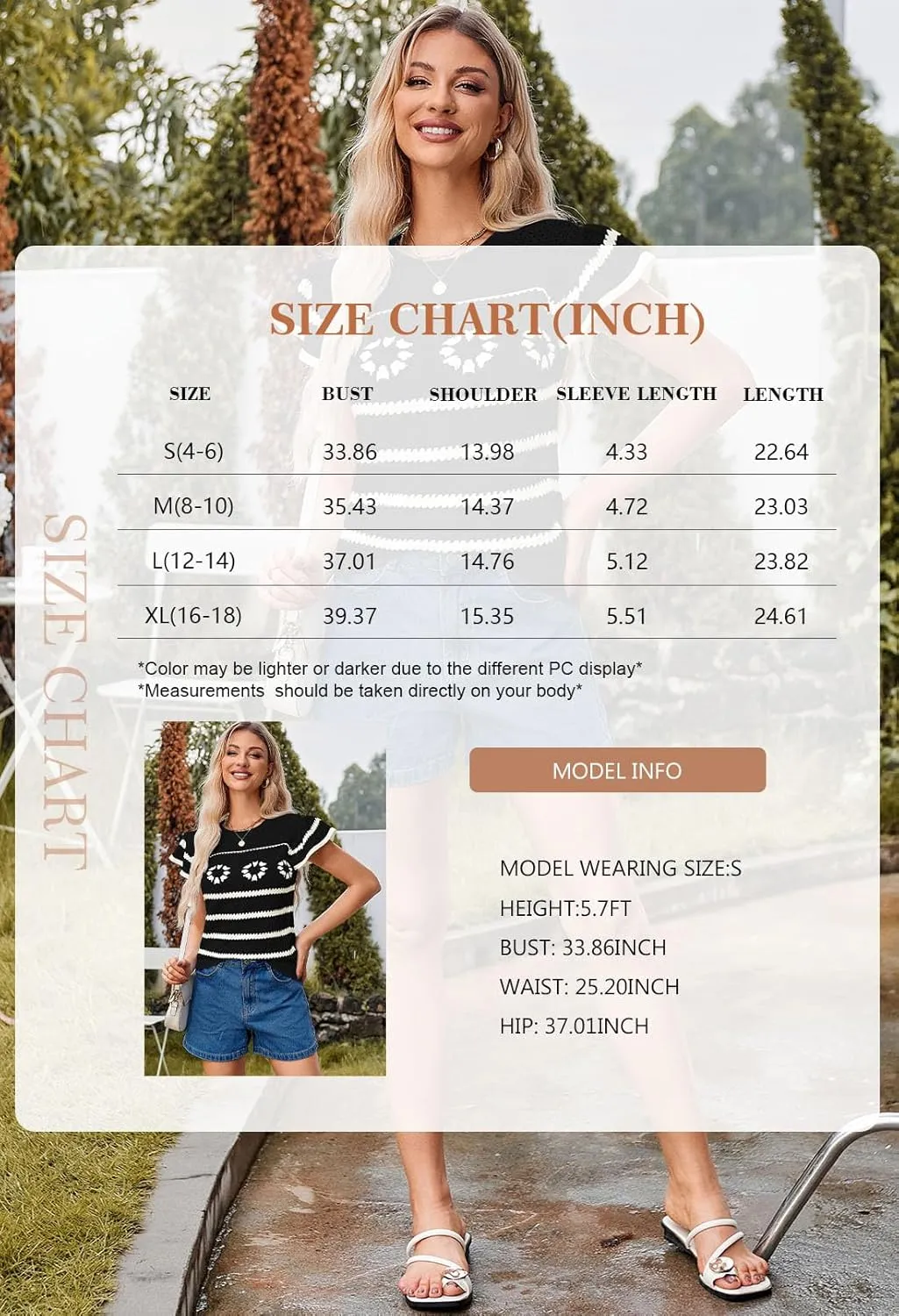 Pink Queen Womens Short Sleeve Sweater Crew Neck Striped Crochet Knit Pullover Top Ruffle Sleeve Summer Shirts