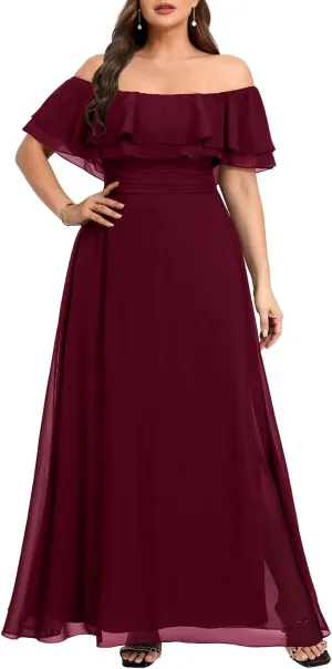 Pinup Fashion Women's Bridesmaid Dresses for Wedding Plus Size Formal Off The Shoulder Chiffon Maxi Dresses