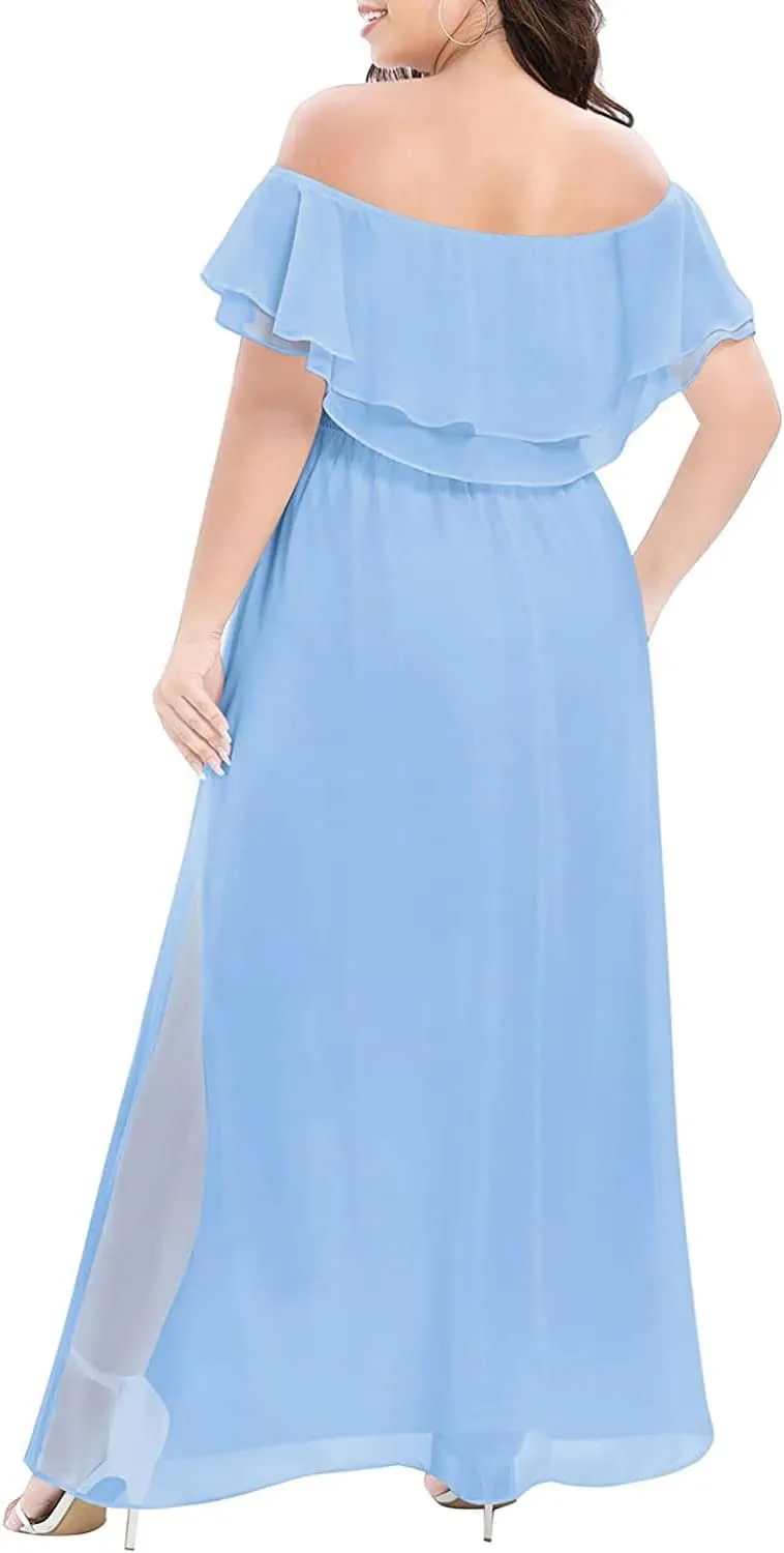 Pinup Fashion Women's Bridesmaid Dresses for Wedding Plus Size Formal Off The Shoulder Chiffon Maxi Dresses