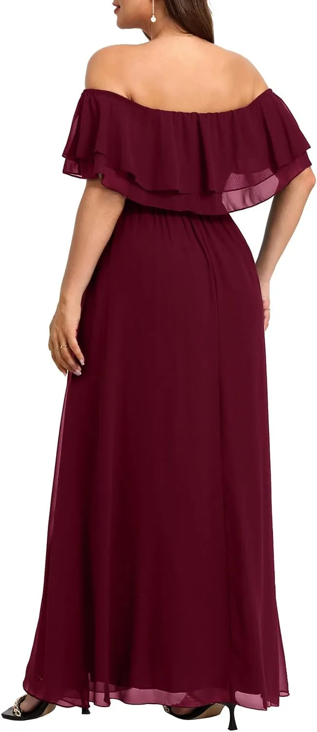 Pinup Fashion Women's Bridesmaid Dresses for Wedding Plus Size Formal Off The Shoulder Chiffon Maxi Dresses