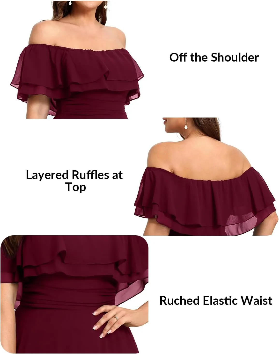 Pinup Fashion Women's Bridesmaid Dresses for Wedding Plus Size Formal Off The Shoulder Chiffon Maxi Dresses