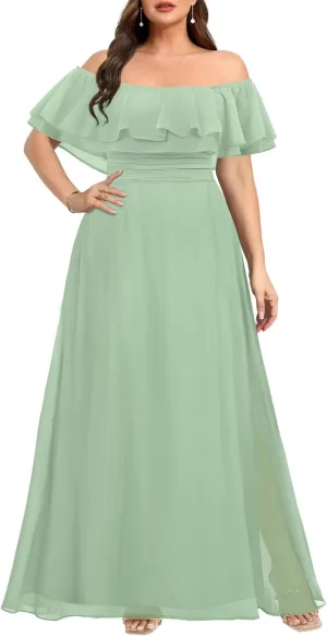 Pinup Fashion Women's Bridesmaid Dresses for Wedding Plus Size Formal Off The Shoulder Chiffon Maxi Dresses