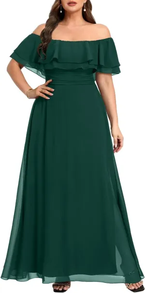 Pinup Fashion Women's Bridesmaid Dresses for Wedding Plus Size Formal Off The Shoulder Chiffon Maxi Dresses