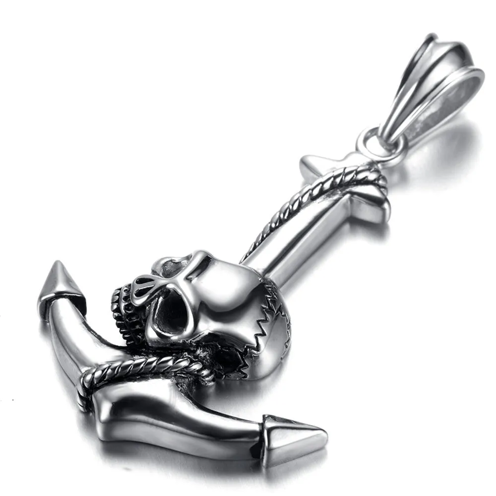 Pirate Metal Skull and Anchor Pendant Necklace Stainless Steel