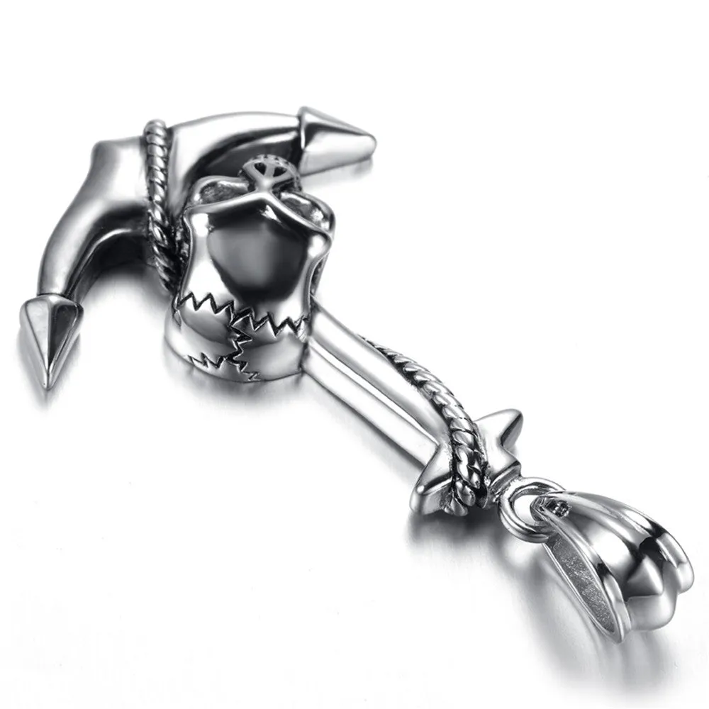 Pirate Metal Skull and Anchor Pendant Necklace Stainless Steel