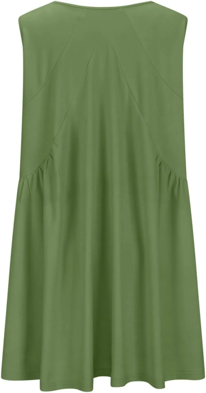 Plus Size Mini Dress for Women Sleeveless Sundress Casual Summer V Neck Dresses Loose Fit Trendy Tops