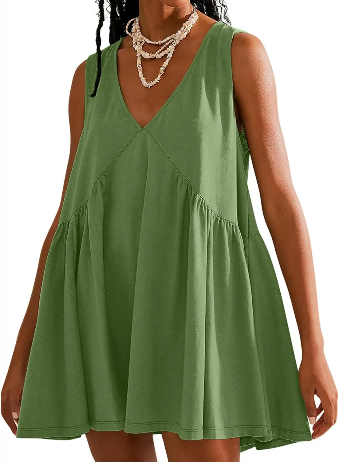 Plus Size Mini Dress for Women Sleeveless Sundress Casual Summer V Neck Dresses Loose Fit Trendy Tops