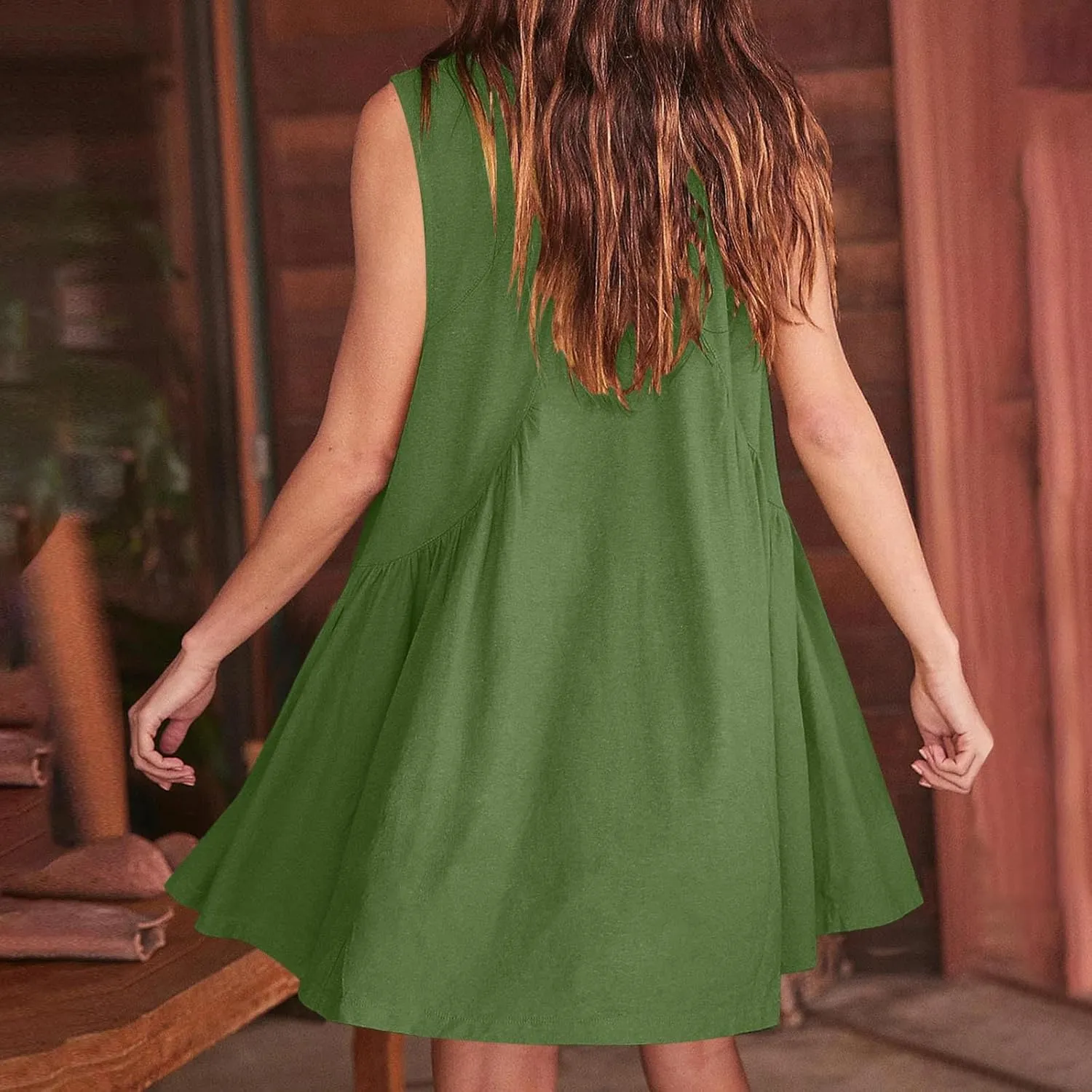 Plus Size Mini Dress for Women Sleeveless Sundress Casual Summer V Neck Dresses Loose Fit Trendy Tops