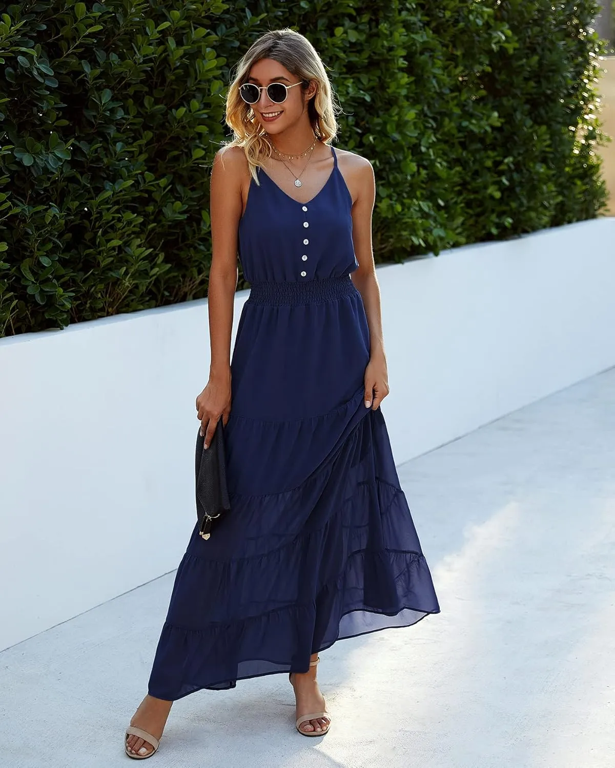 PRETTYGARDEN Sundress for Women 2025 Summer Spaghetti Strap Sleeveless High Waist Beach Long Maxi Dresses