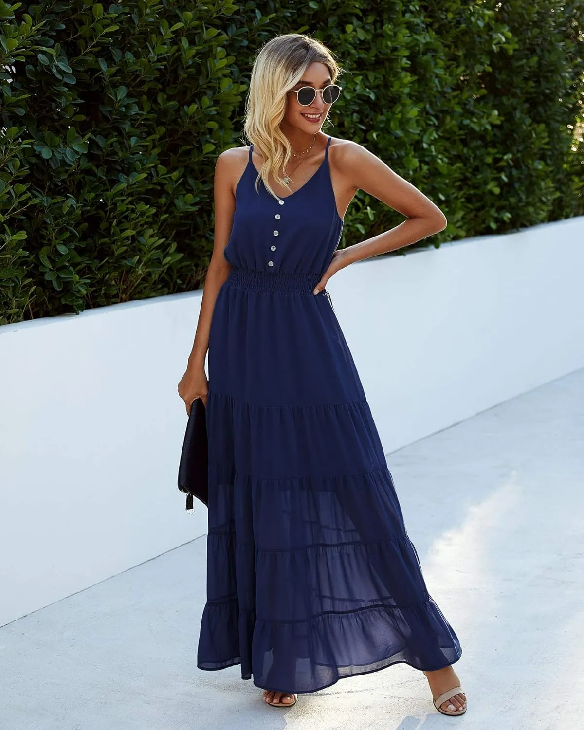 PRETTYGARDEN Sundress for Women 2025 Summer Spaghetti Strap Sleeveless High Waist Beach Long Maxi Dresses