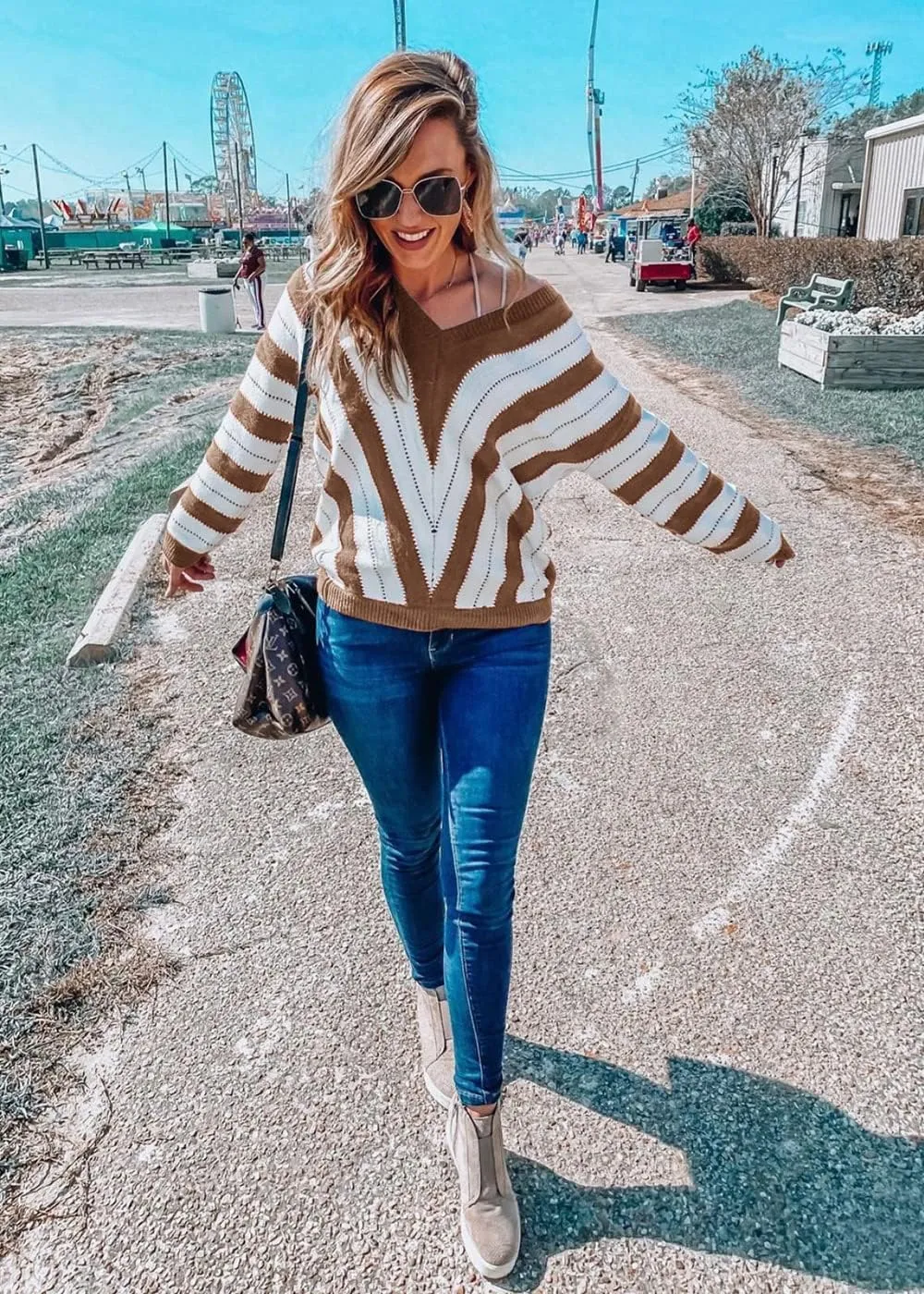 PRETTYGARDEN Women's Fashion Long Sleeve Striped Color Block Knitted Sweater Crew Neck Loose Pullover Jumper Tops