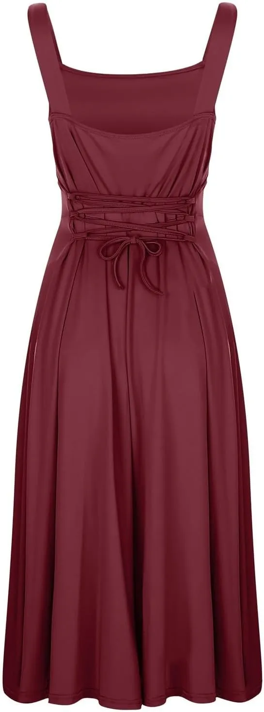 PTOLOCIF Plus Size Dresses for Curvy Women Spaghetti Strap Dress Sleeveless V Neck Cutout Slit Casual Party Maxi Dresses