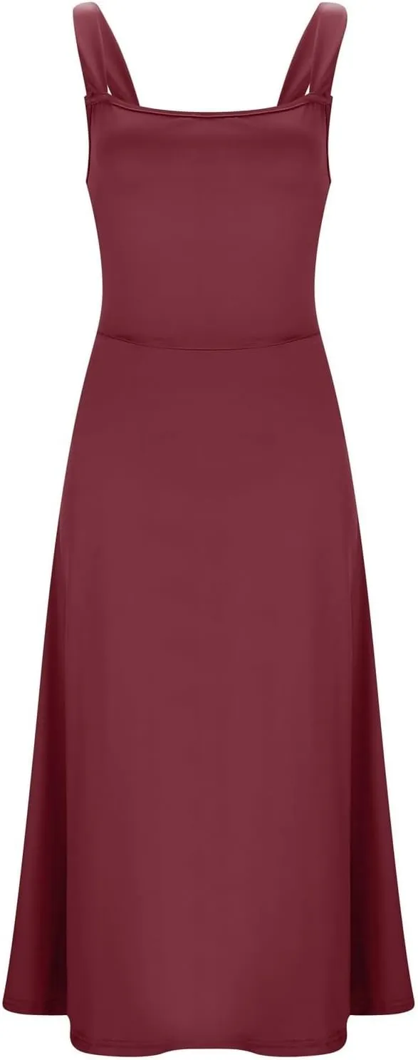 PTOLOCIF Plus Size Dresses for Curvy Women Spaghetti Strap Dress Sleeveless V Neck Cutout Slit Casual Party Maxi Dresses