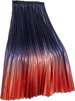 Pulcykp Gradient Long Skirt Women Casual A Line High Waist Pleated Midi Skirt