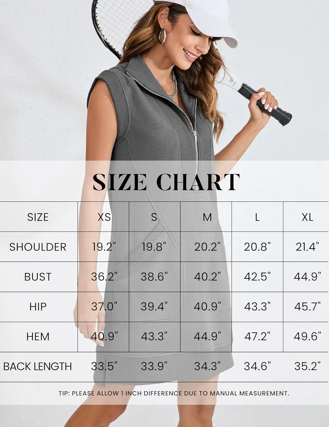 Qiaomai Womens Half Zip Sweatshirt Dresses Summer V Neck Sleeveless Pullover Tunic Tops Mini Dress