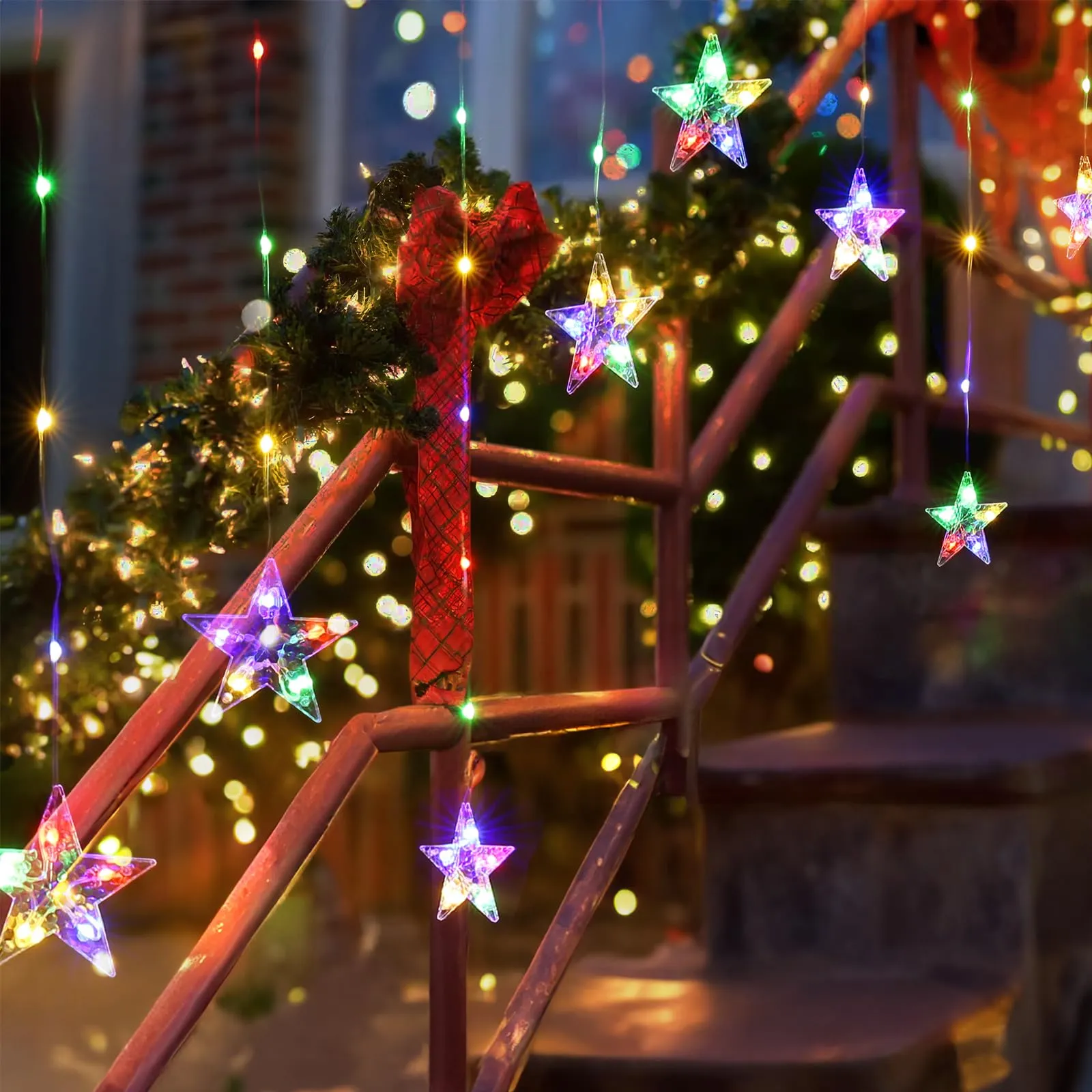 Quntis 76LED 9 Star Christmas Window Lights with Timer & 8 Mode, Waterproof Star Lights String for Diwali Christmas Decorations Outdoor Indoor