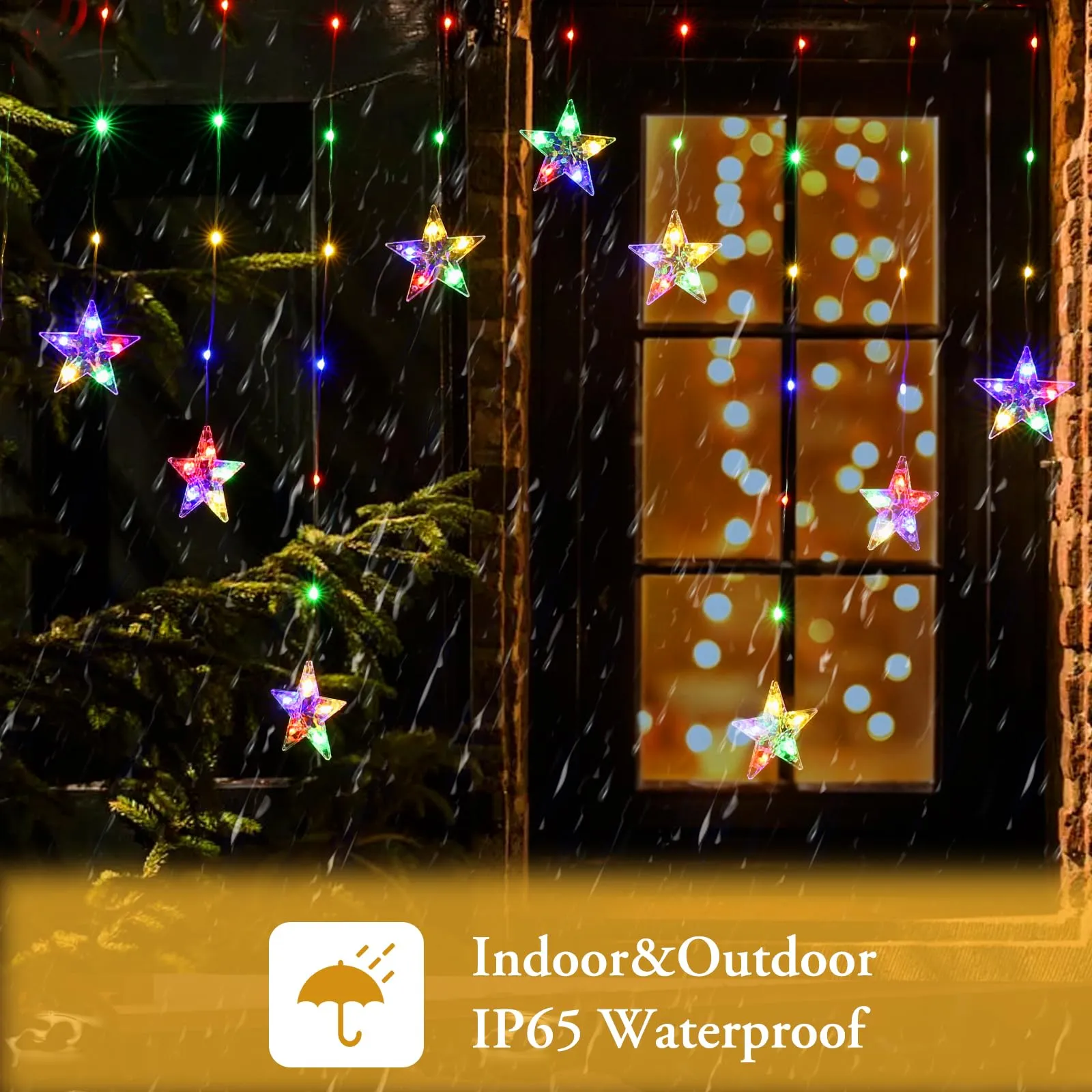 Quntis 76LED 9 Star Christmas Window Lights with Timer & 8 Mode, Waterproof Star Lights String for Diwali Christmas Decorations Outdoor Indoor