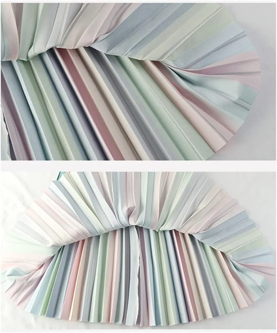 Rainbow Striped Pleated Long Skirt Women Spring Summer A Line High Waist Midi Skirt