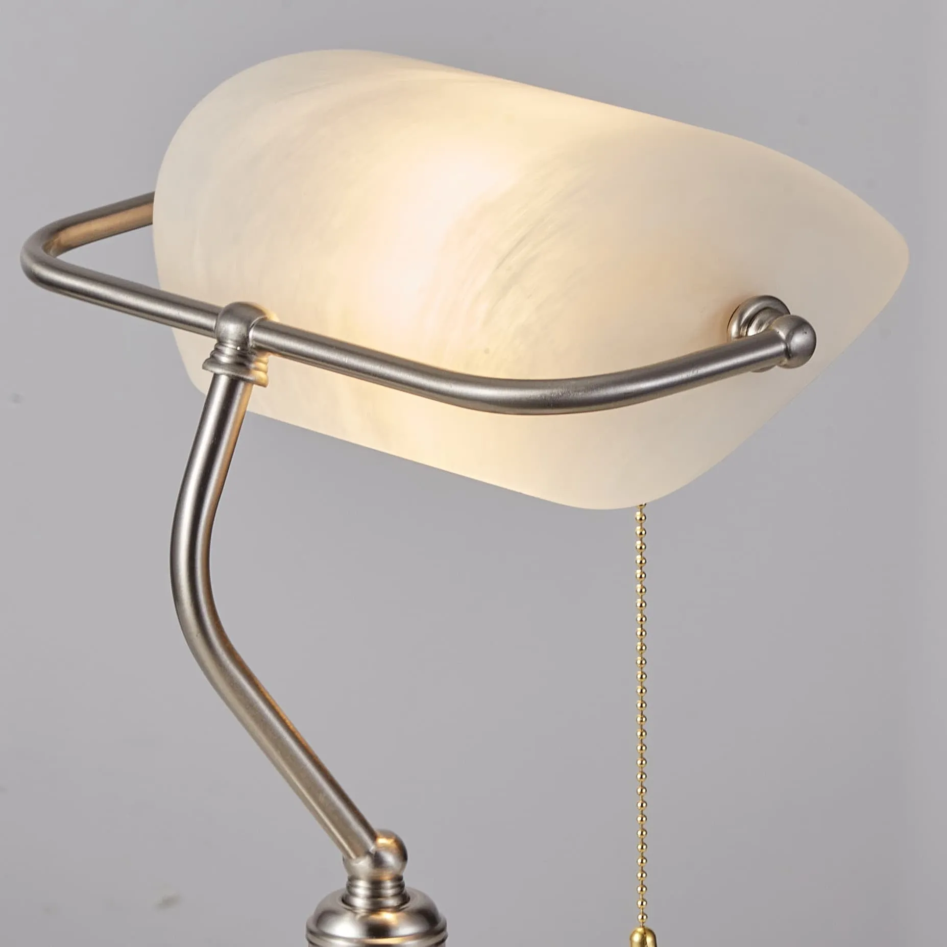 Rechargeable Bankers Light with White Glass Shade - Brushed Nickel