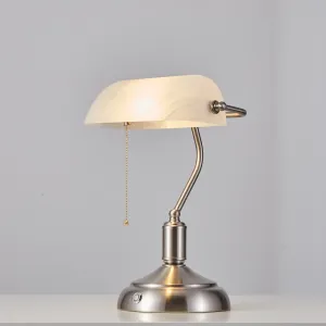 Rechargeable Bankers Light with White Glass Shade - Brushed Nickel