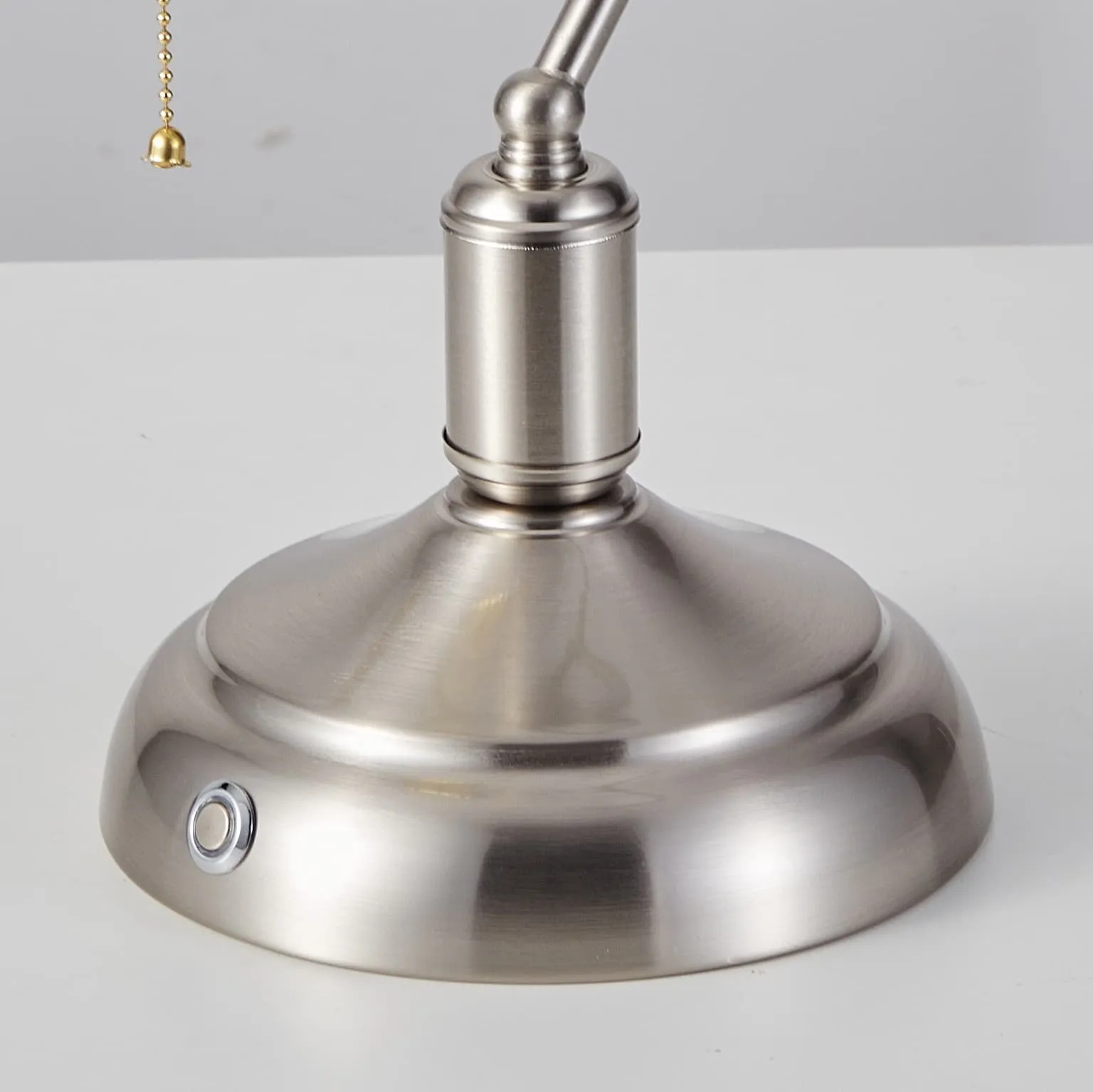 Rechargeable Bankers Light with White Glass Shade - Brushed Nickel