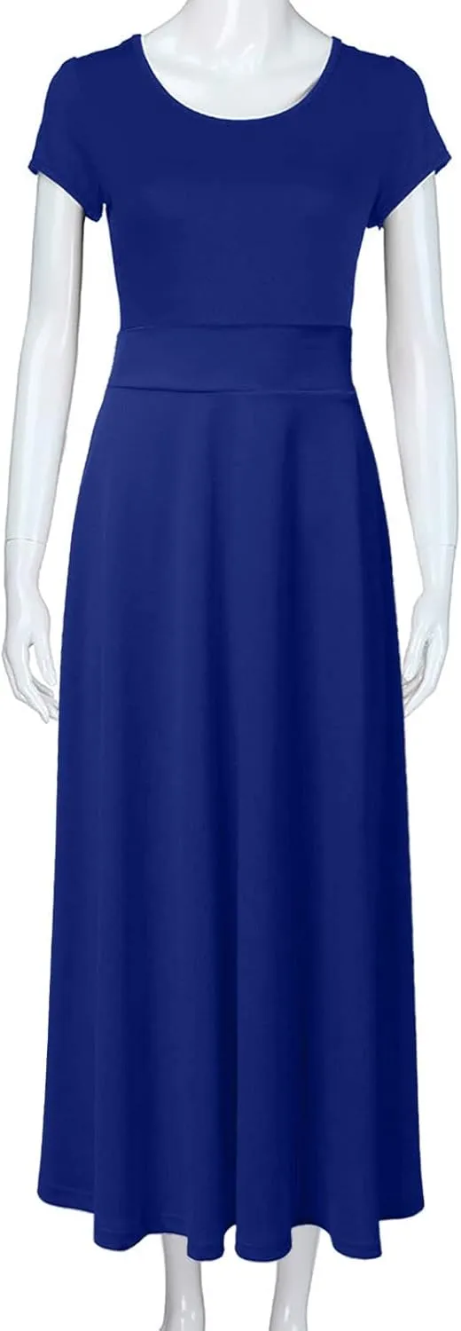 RKSTN Long Summer Dresses for Women 2025 Short Sleeve Solid Color Maxi Dress Prom Cocktail Ball Gowns Beach Party Sundresses