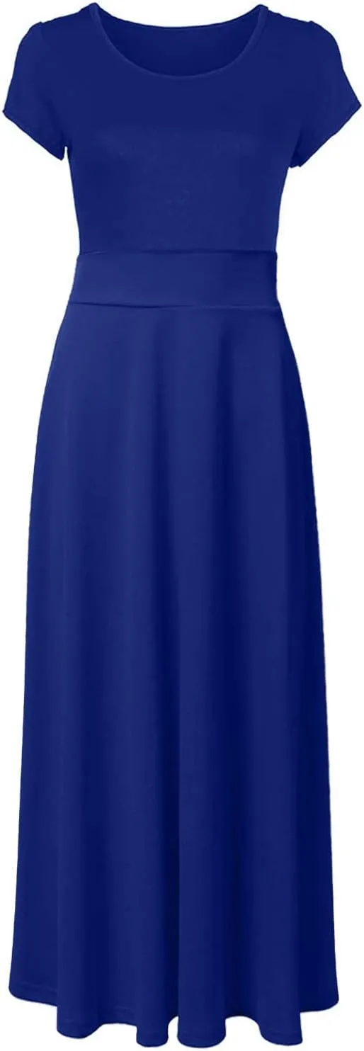 RKSTN Long Summer Dresses for Women 2025 Short Sleeve Solid Color Maxi Dress Prom Cocktail Ball Gowns Beach Party Sundresses