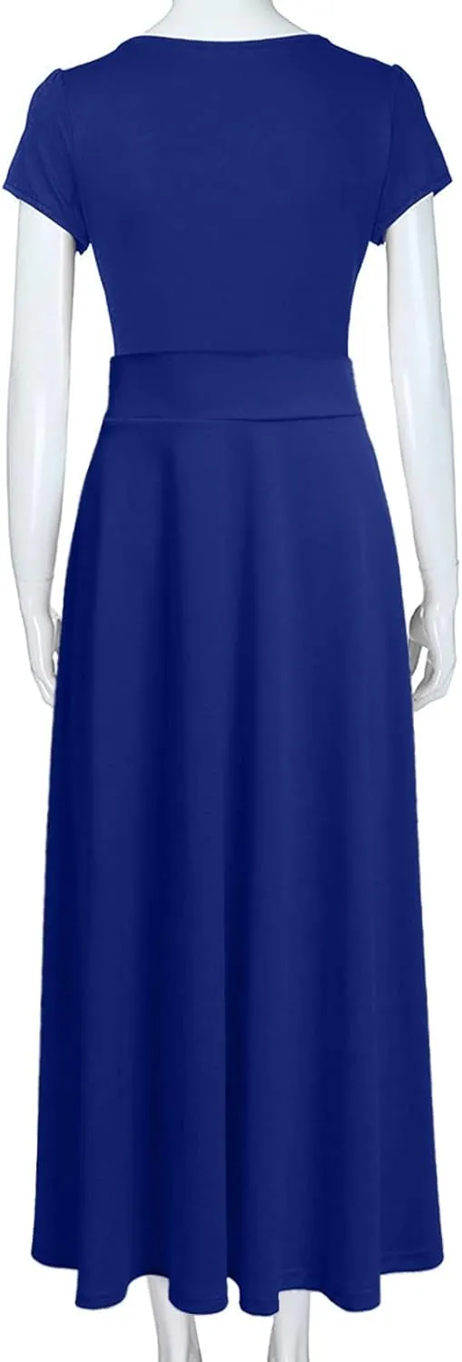 RKSTN Long Summer Dresses for Women 2025 Short Sleeve Solid Color Maxi Dress Prom Cocktail Ball Gowns Beach Party Sundresses
