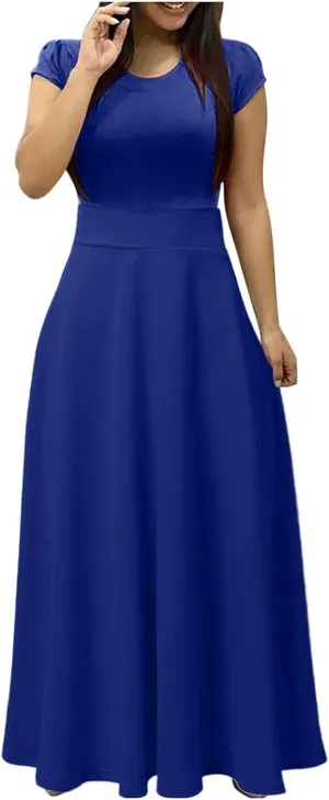 RKSTN Long Summer Dresses for Women 2025 Short Sleeve Solid Color Maxi Dress Prom Cocktail Ball Gowns Beach Party Sundresses