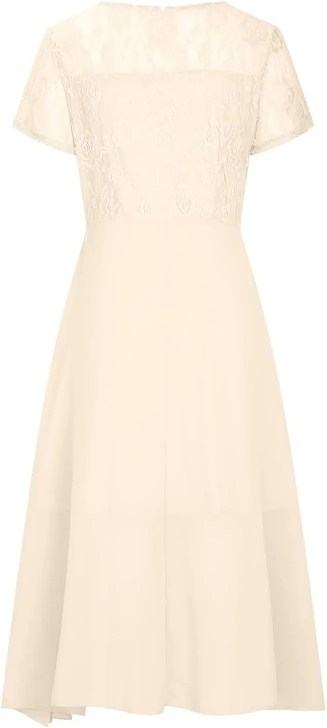 Rvidbe Casual Dresses for Women Summer Women Short Sleeve Dress Chiffon Bridesmaid Dresses Flowy Wedding Guest Dresses