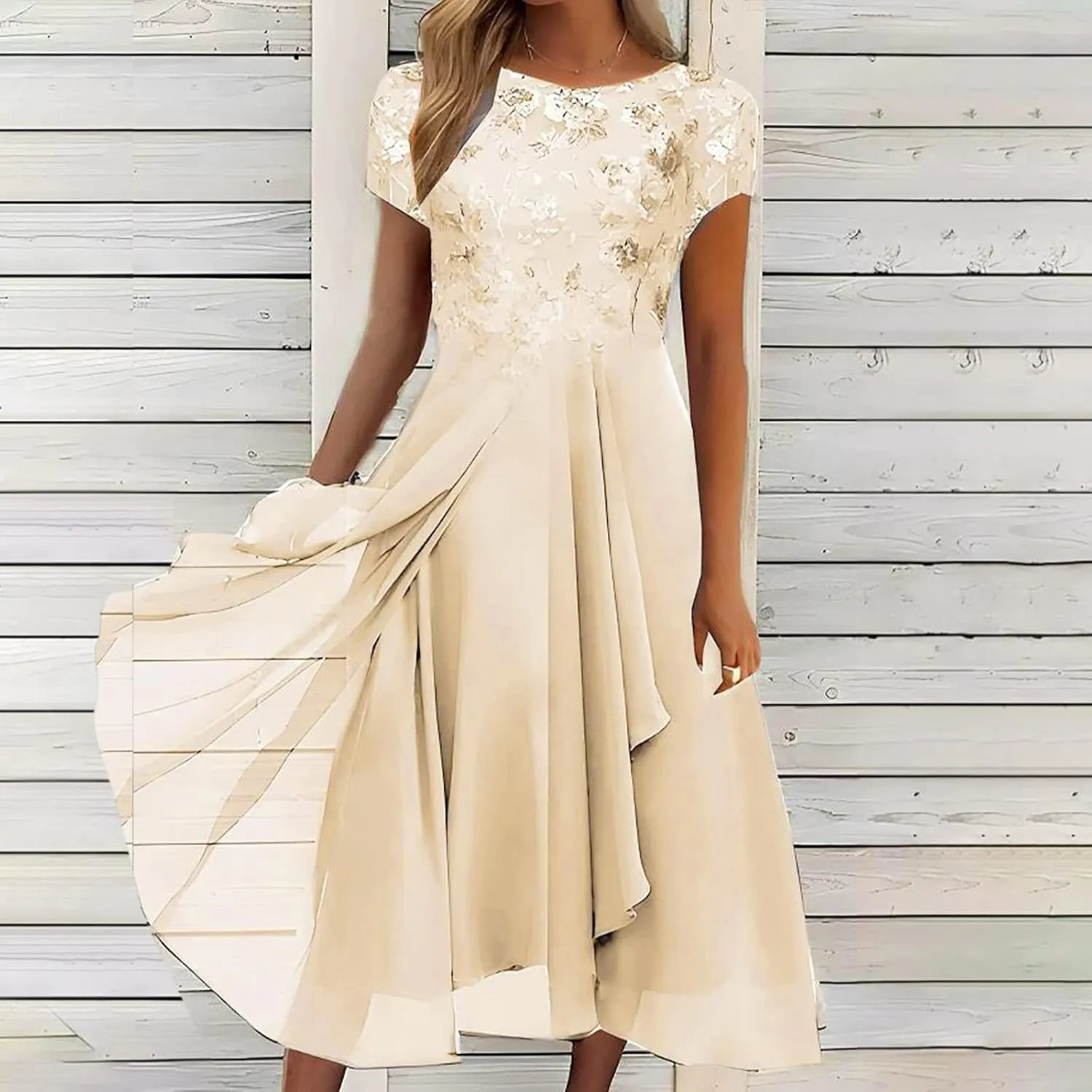 Rvidbe Casual Dresses for Women Summer Women Short Sleeve Dress Chiffon Bridesmaid Dresses Flowy Wedding Guest Dresses