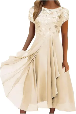 Rvidbe Casual Dresses for Women Summer Women Short Sleeve Dress Chiffon Bridesmaid Dresses Flowy Wedding Guest Dresses