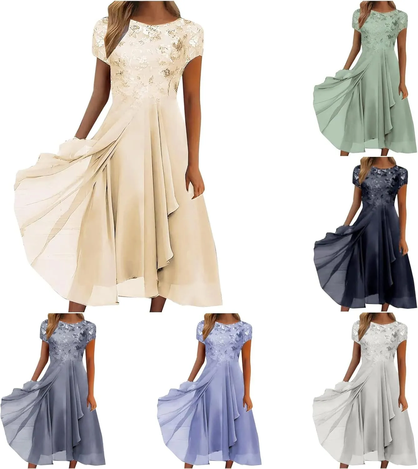 Rvidbe Casual Dresses for Women Summer Women Short Sleeve Dress Chiffon Bridesmaid Dresses Flowy Wedding Guest Dresses