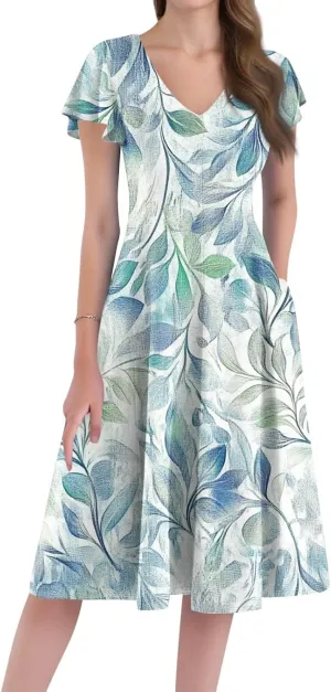 Semi Formal Wedding Guest Dresses Short Sleeve Summer Casual Plus Size Split Fashion Empire Waist Midi Dress for Women