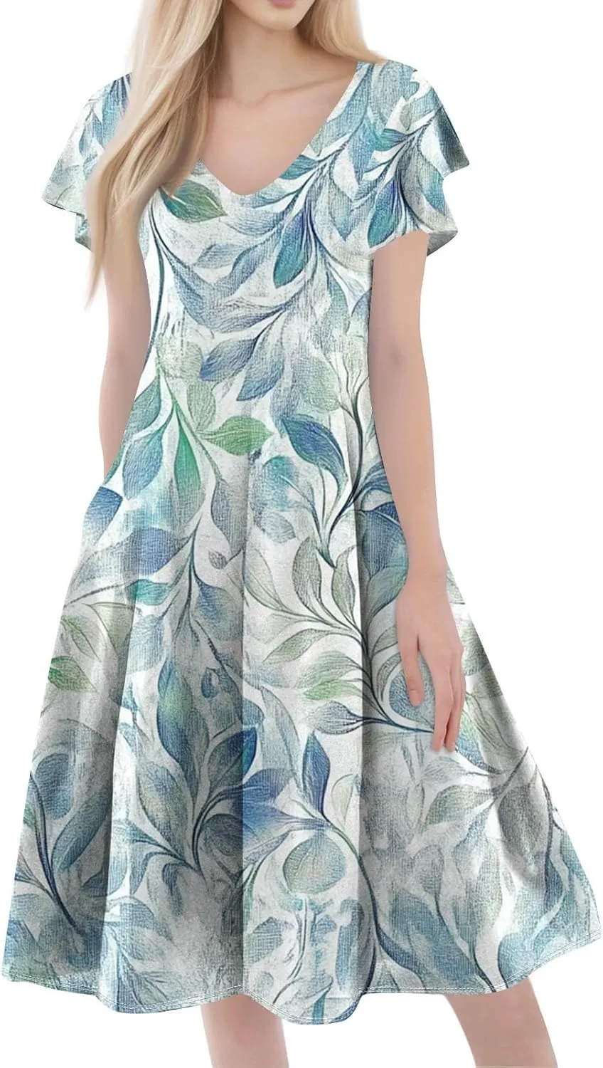 Semi Formal Wedding Guest Dresses Short Sleeve Summer Casual Plus Size Split Fashion Empire Waist Midi Dress for Women