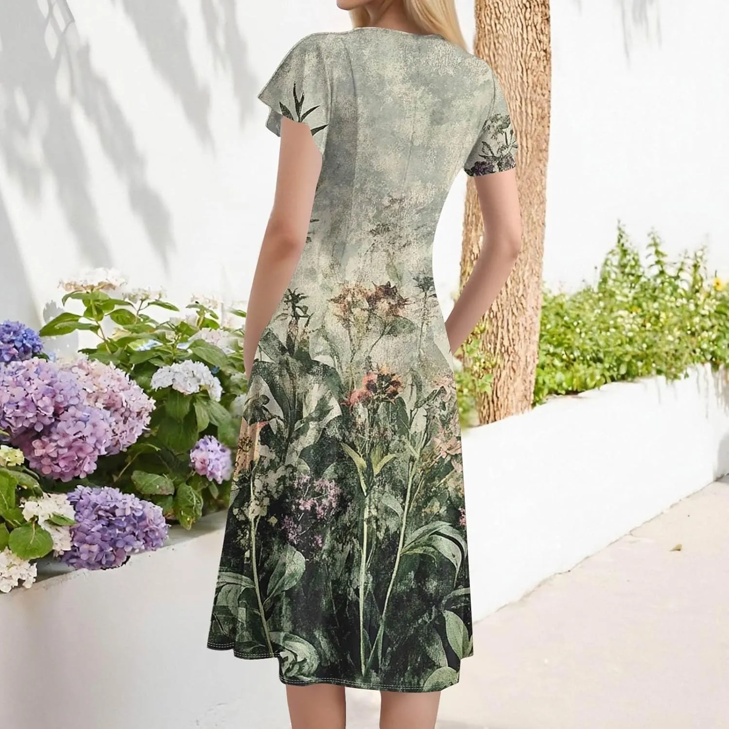 Semi Formal Wedding Guest Dresses Short Sleeve Summer Casual Plus Size Split Fashion Empire Waist Midi Dress for Women