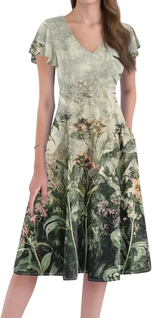 Semi Formal Wedding Guest Dresses Short Sleeve Summer Casual Plus Size Split Fashion Empire Waist Midi Dress for Women