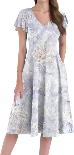 Semi Formal Wedding Guest Dresses Short Sleeve Summer Casual Plus Size Split Fashion Empire Waist Midi Dress for Women