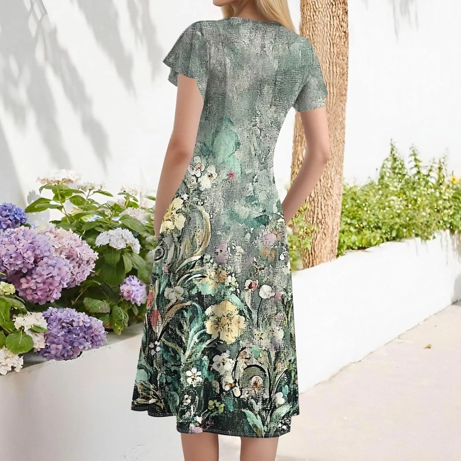 Semi Formal Wedding Guest Dresses Short Sleeve Summer Casual Plus Size Split Fashion Empire Waist Midi Dress for Women
