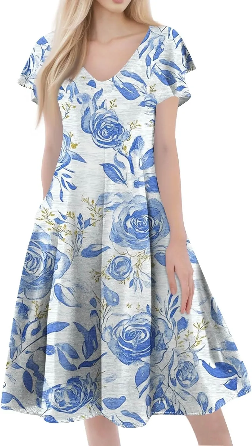 Semi Formal Wedding Guest Dresses Short Sleeve Summer Casual Plus Size Split Fashion Empire Waist Midi Dress for Women