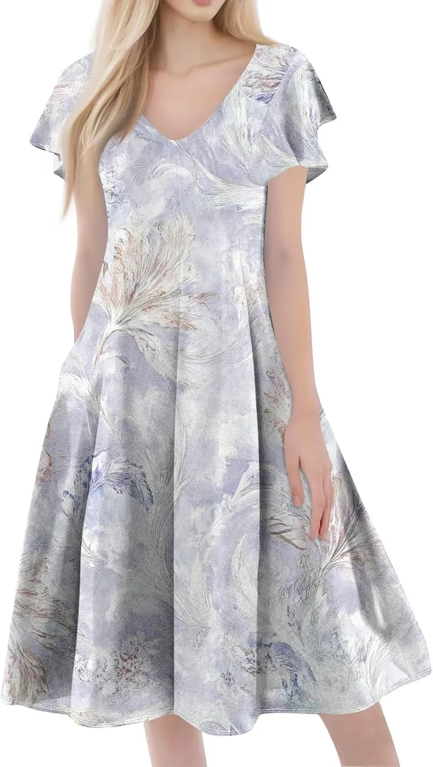Semi Formal Wedding Guest Dresses Short Sleeve Summer Casual Plus Size Split Fashion Empire Waist Midi Dress for Women