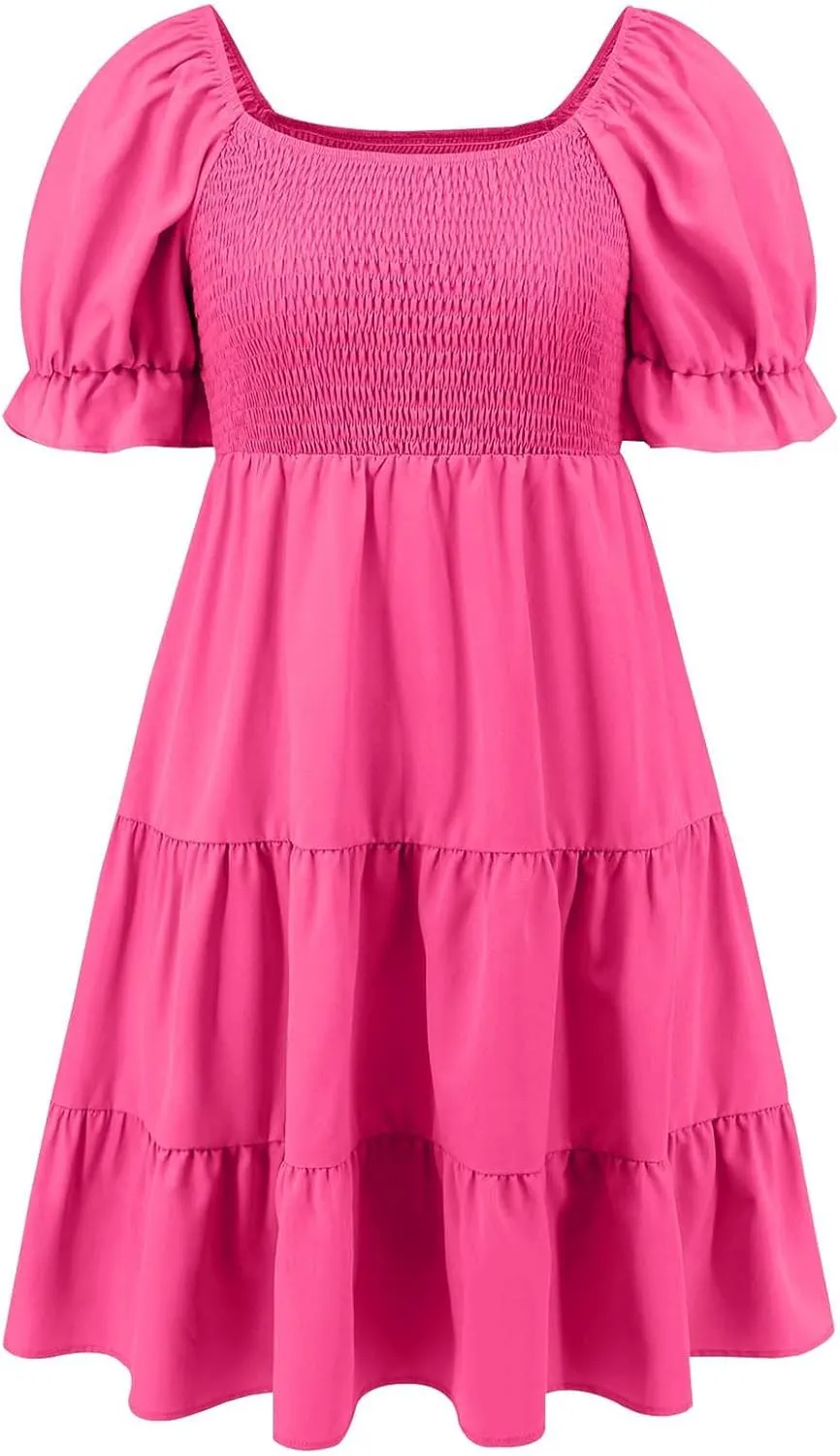 Sexy Dresses for Women 2025 Summer Cotton Lantern Sleeves Short Sundress Ruffled Off Shoulder A-Line Mini Dresses
