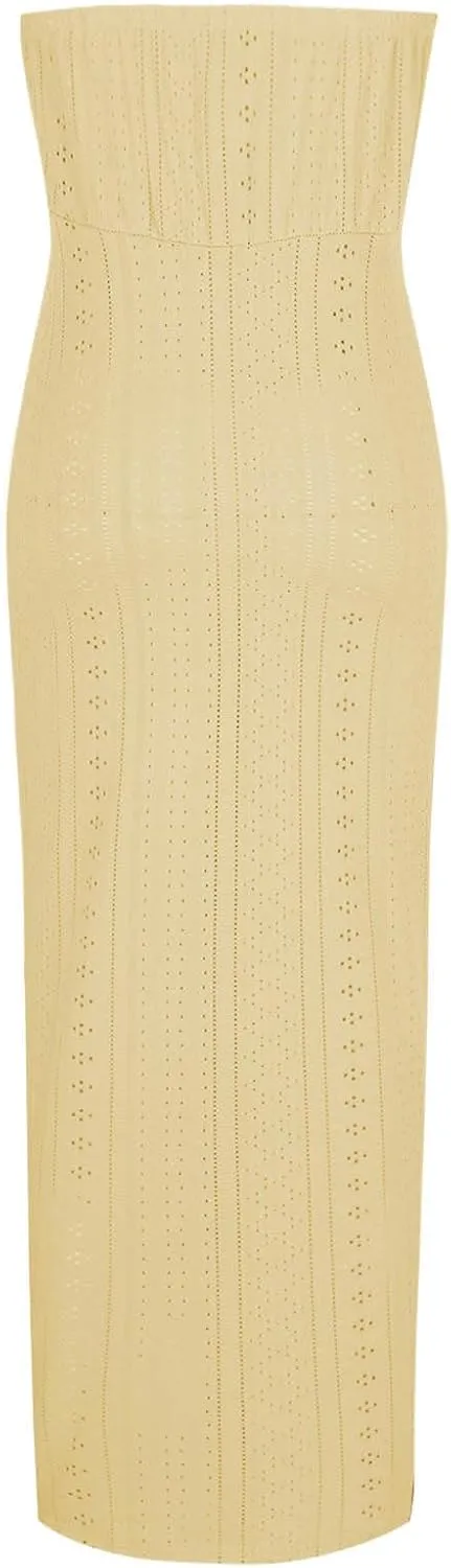 Sexy Dresses for Women Trendy Strapless Wrap Slit Eyelet Dress Fashion High Waist Ruched Bodycon Cocktail Party Dress