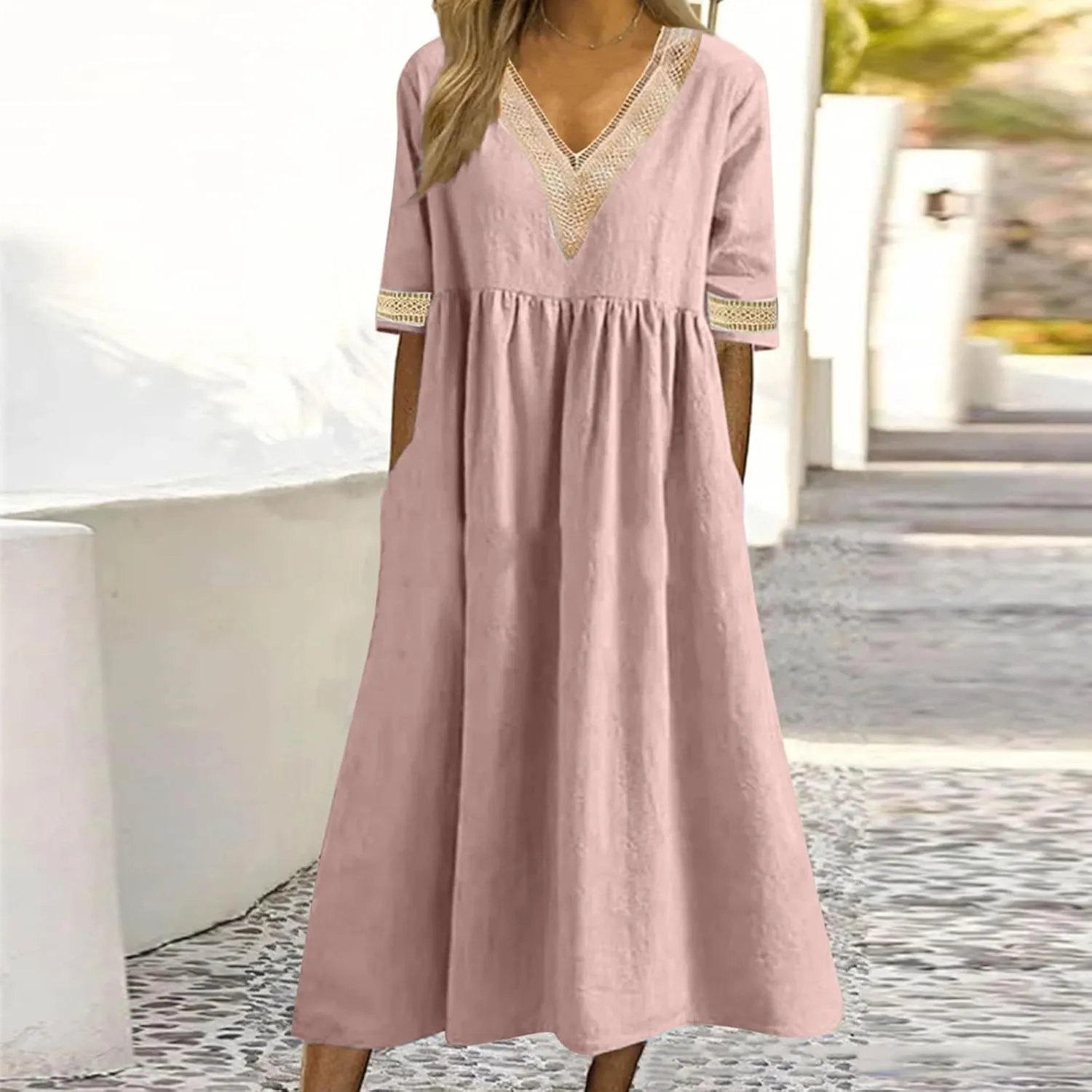 Shirt Dresses for Women Short Sleeve Pleated Summer Maxi Dresses Casual Floral Print Flowy A-Line Beach Sundress