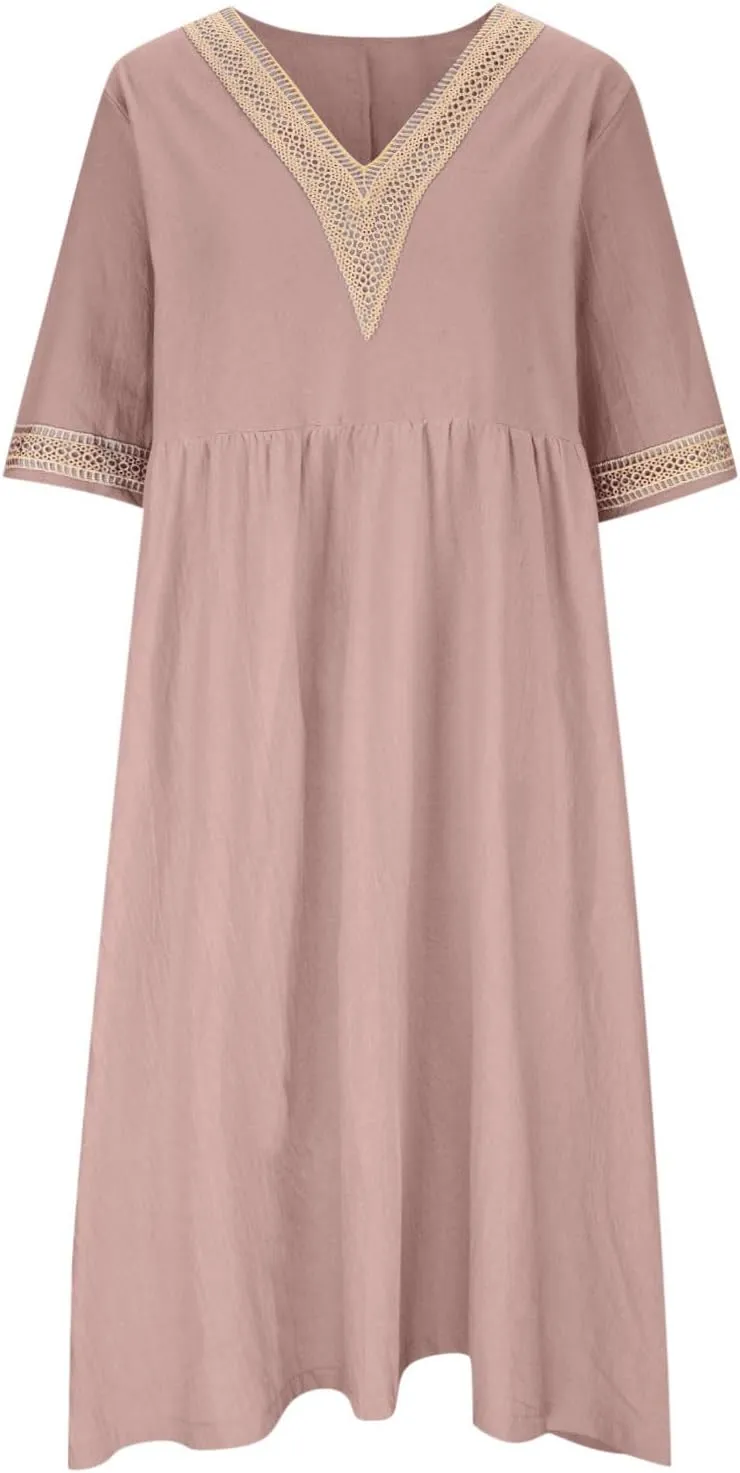 Shirt Dresses for Women Short Sleeve Pleated Summer Maxi Dresses Casual Floral Print Flowy A-Line Beach Sundress
