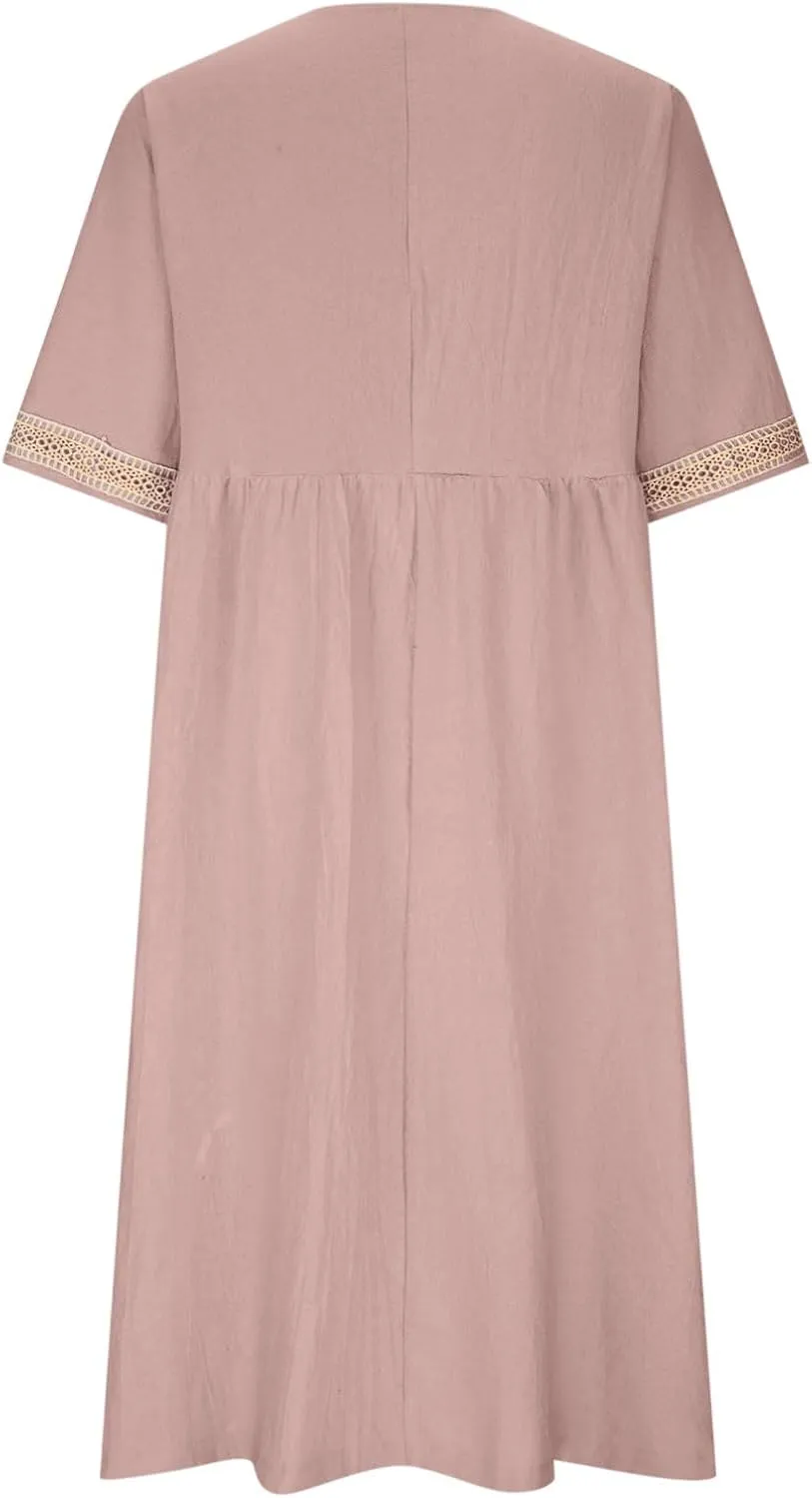 Shirt Dresses for Women Short Sleeve Pleated Summer Maxi Dresses Casual Floral Print Flowy A-Line Beach Sundress