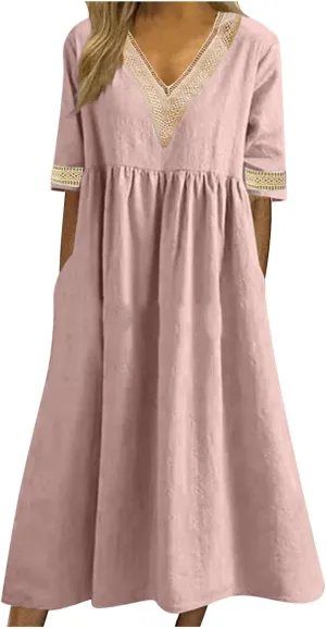 Shirt Dresses for Women Short Sleeve Pleated Summer Maxi Dresses Casual Floral Print Flowy A-Line Beach Sundress