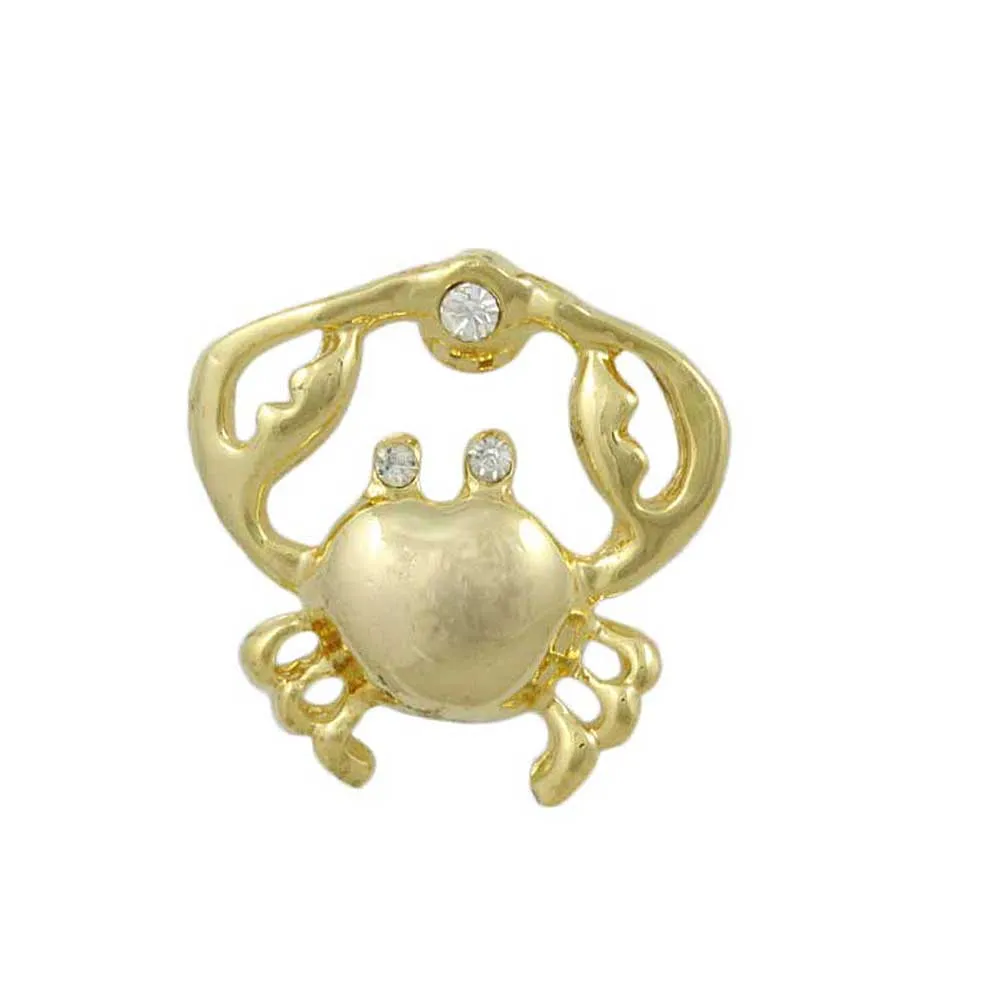 Small Gold-plated Crab with Clear Crystal Lapel Tac Pin - RAP114C