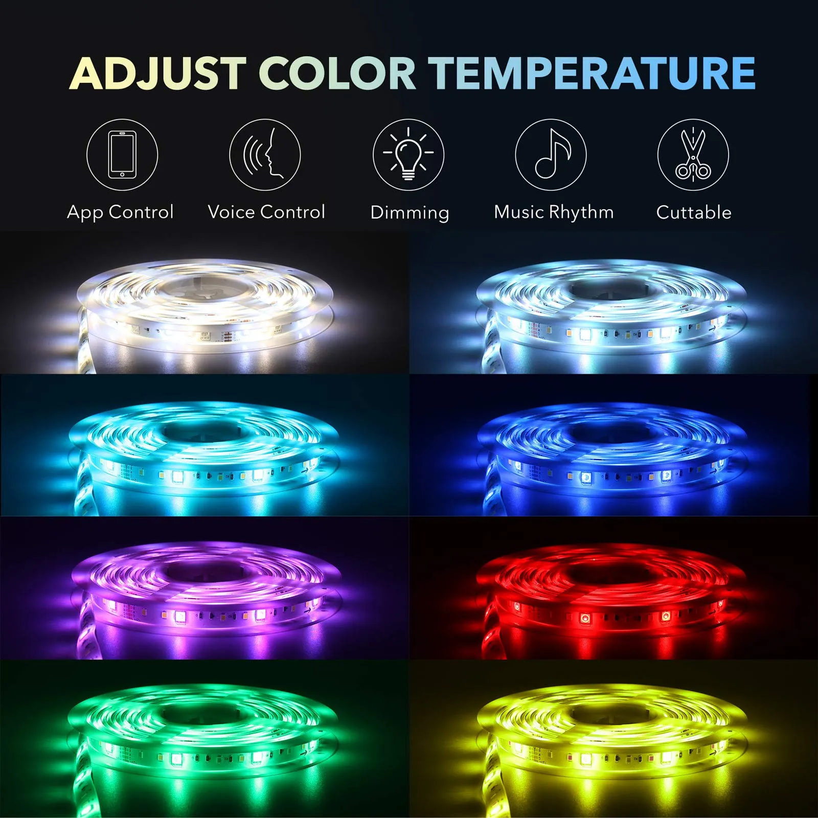Smart LED Strip Lights 16.4ft WiFi RGBW LED Light Strips Work with Alexa and Google Assistant HBN