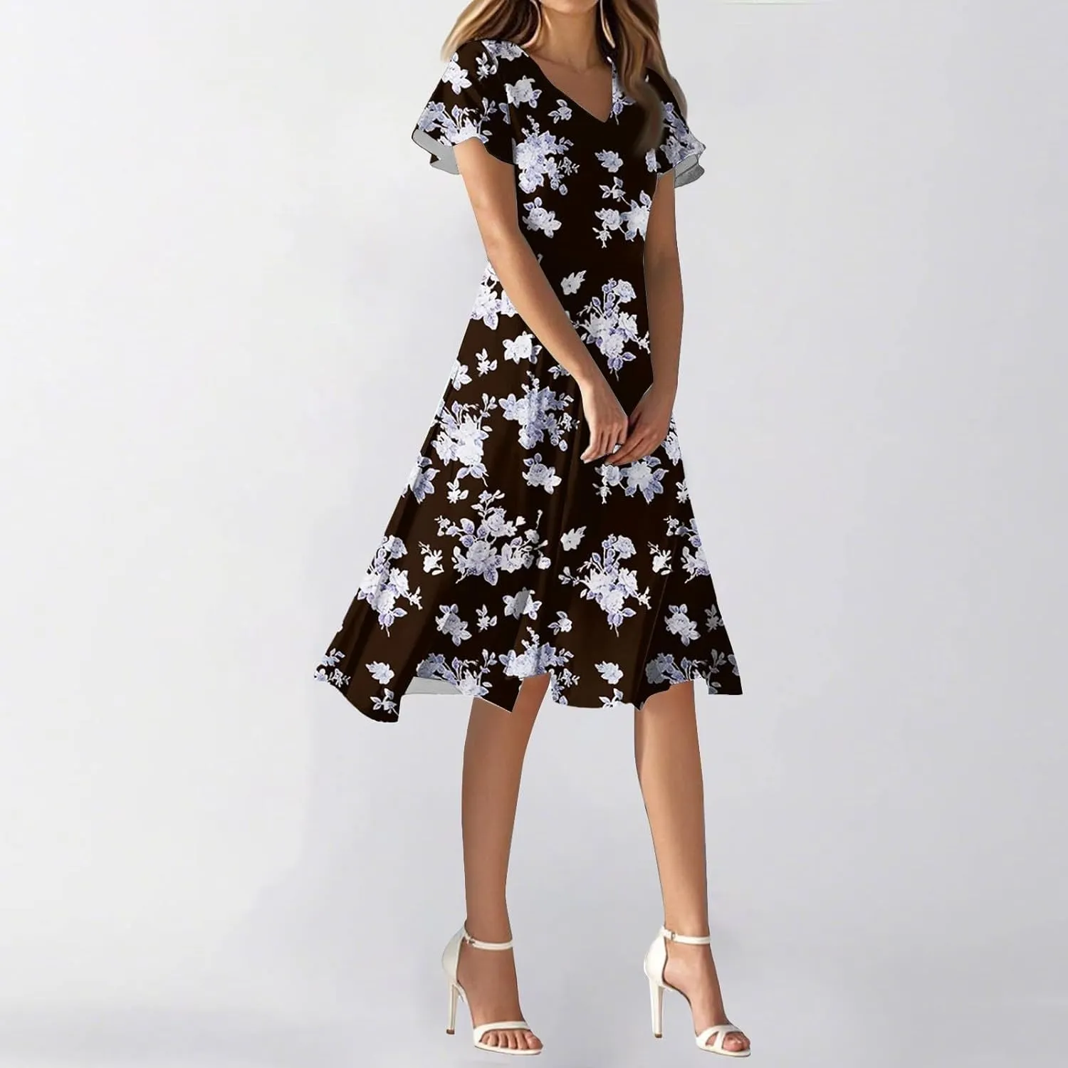 Spring Boho Dresses for Women 2025Semi Formales for Wedding Guest,Chiffon Midi Dress Below The Knee Length Dressess